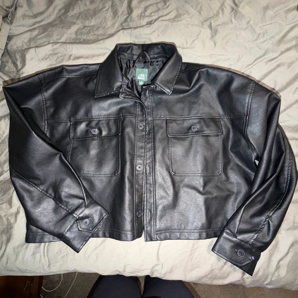Wild Fable Women's Black Faux Leather Shirt Jacket